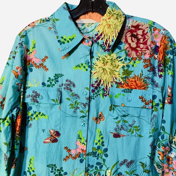 Soft Surroundings Cotton Butterfly Garden Art-to-Wear Long  Shirt Dress - Picture 4 of 10